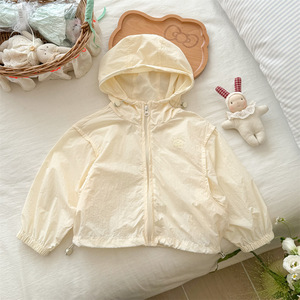 Child Star Circle Girls Summer Thin Hooded Windbreaker Breathable Solid Color Cardigan Sun Protection Jacket - Product Image 4
