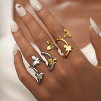 Bague à ouverture papillon en acier inoxydable plaqué or 18 carats Novirassine avec incrustation, accessoire tendance pour femmes