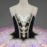 Tutu de ballet Harlequin noir et rose dégradé, style pancake, avec strass, costume de compétition de ballet classique professionnel pour filles