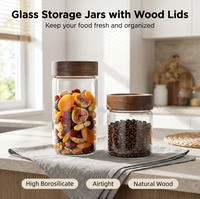 Pot de conservation empilable en verre borosilicate épais, hermétique, avec couvercle fileté et finition en bois d'acacia pour la cuisine
