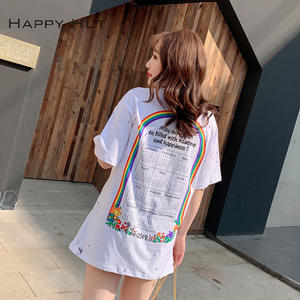 แฮปปี้ฮัทเสื้อยืดผู้หญิงไซส์ใหญ่สีขาวแขนสั้นพิมพ์ลายหมึกสาด 2019 ดีไซน์ปฏิทิน N6659 - Product Image 1
