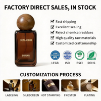 Flacon de parfum ovale plat de luxe en verre ambré avec bouchon en bois, coffret cadeau de présentation, ensemble d'emballage, logo personnalisé