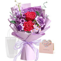 Buket Bunga Rajutan Benang Wol Terlaris - Tulip & Anyelir Siap Pakai, Hadiah Buatan Tangan untuk Hari Ibu