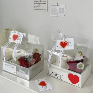 Kotak kue desain bunga terintegrasi plastik transparan lipat kotak pengaturan bunga portabel kotak bunga buah Valentine