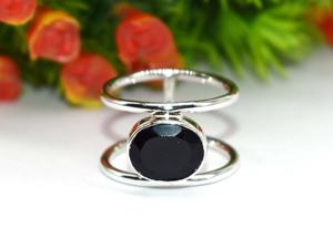 925 Sterling Silver Oval Shape Natural <b>Black</b> Onyx Cabochon Gemstone Handmade <b>Ring</b> - Product Image 2