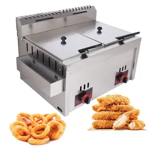 Industry Commercial Funnel Cake Potato Chicken Fry Corn Dog Deep Fryer Chip Gas Machine with 2 Tank