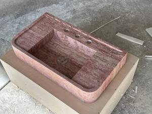 Lavabo Flotante de Mármol Natural de Lujo, Lavabo Integrado de Piedra, Encimera de Baño Acanalada Montada en la Pared, Personalizado OEM ODM - Product Image 3