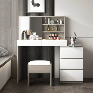 Modern White Makeup <strong>Vanity</strong> Mirror Desk Aesthetic Led Light Mirror Dressing Table <strong>with</strong> <strong>Chair</strong> - Product Image 1