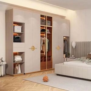Muebles de dormitorio de diseño moderno Armario de madera portátil y ajustable con puerta de madera maciza para uso doméstico - Product Image 1