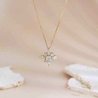 Collier pendentif en or 18 carats avec diamant de laboratoire, motif étoilé, croix entièrement sertie de diamants, fleur à quatre feuilles, taille ronde et marquise, pour femme