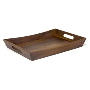 Wholesale Food Serving Trays With Handle Fruit Steak Platter Acacia Curved Serving Tray For Breakfast In Bed Rustic Wooden Tray