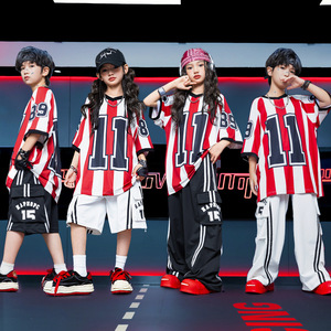 Conjunto de Ropa para Baile Urbano y Jazz para Niños, Traje Moderno y Atractivo para Hiphop, Conjunto Moderno con Rayas Rojas y Blancas - Product Image 1