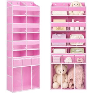 Over The Door Organizer 33x15x85cm Pink With Clear Pockets For <b>Storage</b> Behind Doors - Product Image 1