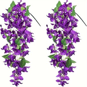 Plante artificielle suspendue Bougainvillier style rustique 30cm-100cm, fleur en soie, décoration murale intérieure, végétation verte et violette - Product Image 1
