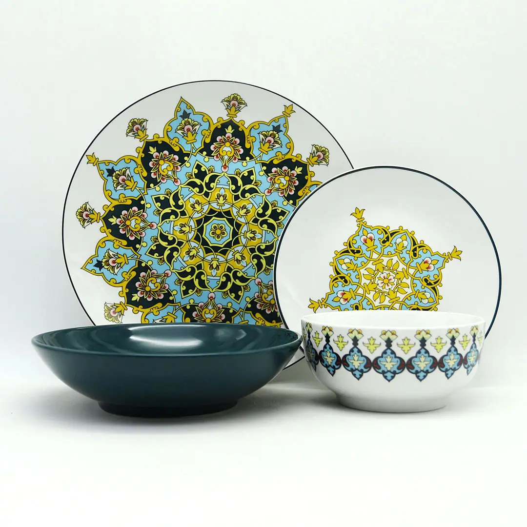 Переводная картинка на Ближний Восток сервис для 4 керамических испанских цветочных дизайнов разноцветный синий и желтый фарфор эфиопское искусство обеденный набор
