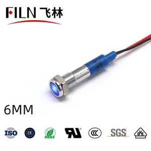 Filn 6Mm IP67 Không Thấm Nước Mini Kim Loại Phẳng Đầu Dây Chỉ Số Ánh Sáng Pilot Đèn