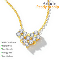 Collier flottant en moissanite GRA VVS micro-pavée 2,5 mm, forme cœur pixel créative et déformable, bijoux en argent 925 plaqué or