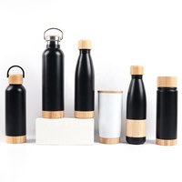 Botol Termos Stainless Steel dengan Logo Custom, Tutup Bambu, Dinding Ganda, Vakum Terisolasi, dan Berbahan Gabungan Bambu dan Gabus