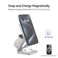 Stasiun Pengisian Daya Nirkabel Lipat 3 in 1 15W, Pengisi Daya Nirkabel Magnetik USB C untuk iPhone, iWatch, dan Earbud