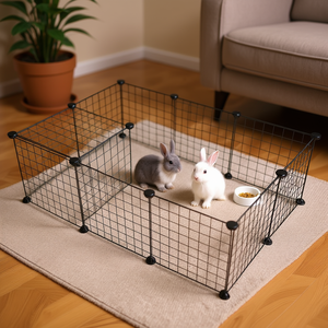 Parc de jeu portable pour petits animaux Db, clôture rectangulaire en fil métallique réglable avec fermeture à bouton-pression pour cochons d'Inde et lapins - Product Image 2