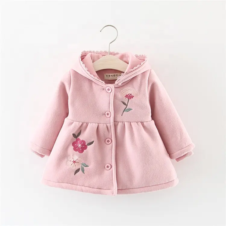 WC-152G abrigo de invierno de las muchachas de la flor nuevo diseño rosa verde amarillo color guangzhou niños ropa