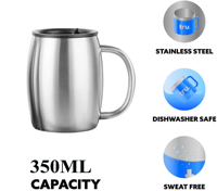 XACIOA Chopes à bière en acier inoxydable 304 avec couvercle, double paroi isolée sous vide, 350 ml/12 oz, écologiques, antidérapantes, anti-déversement, sans BPA