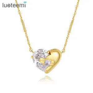 LUOTEEMI Pendant Fashion Jewelry Chain Iced Out Trendy For Woman 18K Gold Plated Zircon Heart Necklace