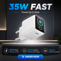 Chargeur mural USB-C portable 35W avec affichage TFT intelligent, charge rapide GaN, vente en gros d'usine pour téléphones et ordinateurs portables