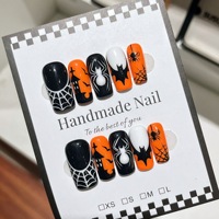 TSZS Halloween-Thema Mandel-Handgemachte Aufklebenägel Gotische Spinnen-Kürbis-Geister Schwarze Katzen Design Acryl Künstliche Nägel