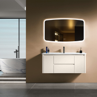 Meuble-lavabo de salle de bain moderne et minimaliste en aluminium avec vasque en céramique, miroir intelligent mural, garantie 5 ans