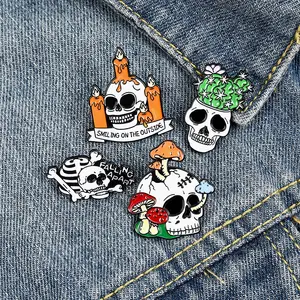 RTS Wholesale Ghost Mushroom Cactus Candle Brooch Badges Pins Alloy Halloween Soft Lapel Enamel Pin Manufacture