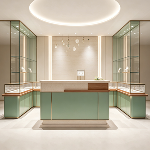 Aménagement intérieur de bijouterie de luxe, vitrine sur mesure pour bijoux, équipement de magasin, kiosque à bijoux en laiton vert pour boutique de détail - Product Image 1