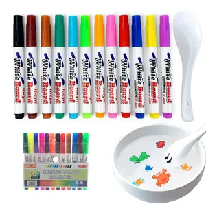 Samtoys özel 12 renkler işaretleme kalemleri çocuk eğlenceli büyülü su boyama çizim sıvı yüzen mürekkep kalem seramik kaşık ile