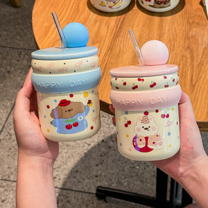 Taza <span class=keywords><strong>de</strong></span> Cerámica <span class=keywords><strong>de</strong></span> Alta Estética, Taza Térmica Aislada, Gran Capacidad, Linda Taza Gigante con Pajita, Accesorio <span class=keywords><strong>de</strong></span> Escritorio para Mujer - Product Image 4