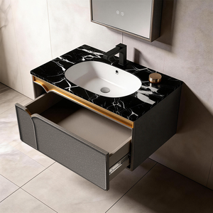 Meuble-lavabo flottant moderne et minimaliste, élégant et compact, avec un design esthétique de style mur en béton - Product Image 6
