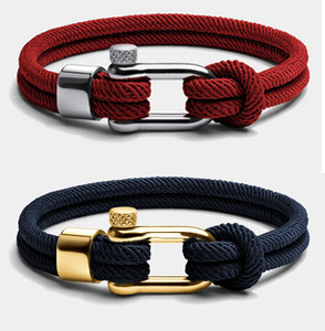 Classic Business Double Layer Nylon <strong>Rope</strong> <strong>Bracelet</strong> Outdoor Survival Sports <strong>Bracelet</strong> Stainless Steel U Shape <strong>Bracelets</strong> for <strong>Men</strong> - Product Image 2