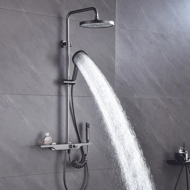 Ensemble de douche mural intelligent pour salle de bain Ensemble de douche gris mitigeur pluie en laiton