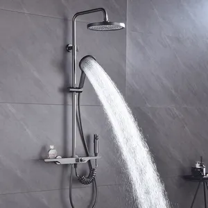 Wall Mounted Bathroom Smart Shower Set Brass Shower Rainfall Mixer Gun Grey Shower Set