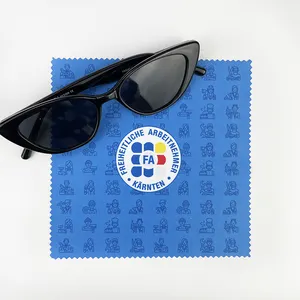 Pano de limpeza de óculos de sol de microfibra azul com logotipo de impressão personalizado, pano durável para lentes de tela, pano de limpeza de óculos