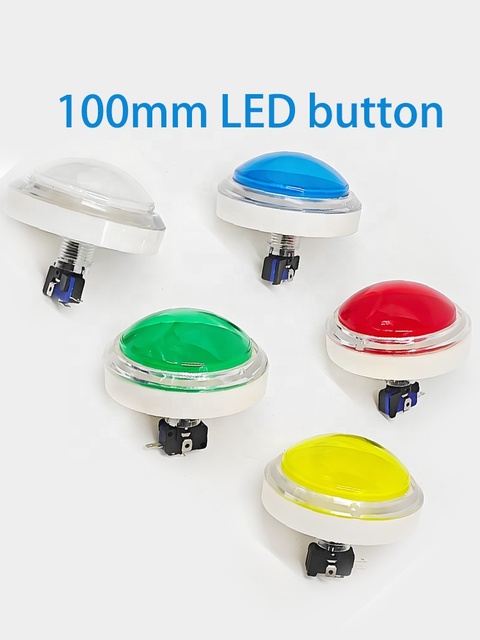 100mm RGB Flashing LED Round Button with Transparent Convex Cap for Game Consoles and Vending Machines English