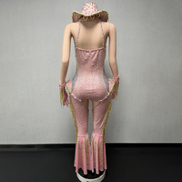 Combinaisons en diamant pour femmes, combinaison sexy en strass pour femmes, thème rose pour soirée