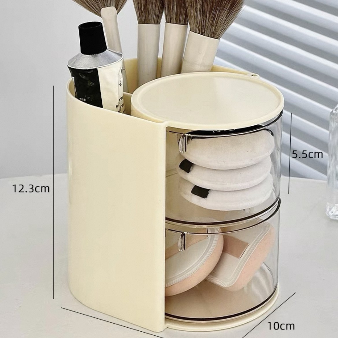 Powder puff storage box - two-tiered [creamy yellow]