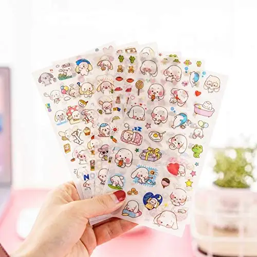 custom design creative PET transparent cartoon vinyl decal stickers adhesive cute waterproof die cut custom stickers