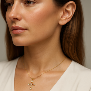 14K Yellow Gold Open <b>Cross</b> Pendant Handmade Minimalist Religious Jewelry 1.50mm Bezel Cubic Zirconia Stones Fine Pendants <b>Charms</b> - Product Image 5