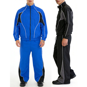 OEM Custom logo Reflective Jogging Nylon <strong>Tracksuit</strong> Mens Windbreaker <strong>Tracksuit</strong> Nylon Sets <strong>White</strong> Pipping Stripes for Men - Product Image 2