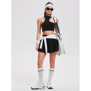 Conjunto de Falda de 2 Piezas para Mujer, Top Corto Negro con Tirantes y Minifalda Abullonada, Estilo Y2K, Atuendo de Primavera/Verano, Conjunto de Punto Transpirable - Product Image 3