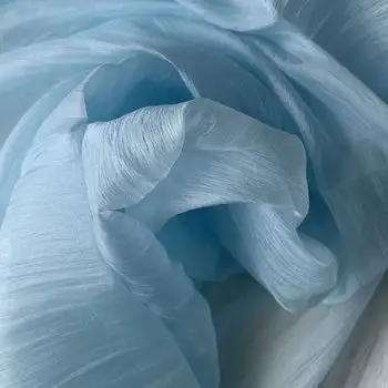 Arrugado plisado suave Flash fino transparente manga grande ecológico 100 poliéster Organza telas para vestidos