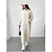 Robe décontractée à capuche et manches longues pour femme, coupe ample, couleur unie, style long, tendance, look sweat-shirt, automne-hiver, ODM OEM