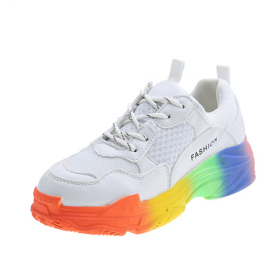 Кроссовки женские на платформе, дышащие, на шнуровке, увеличивающие рост, повседневная обувь на массивной подошве, радужные цвета