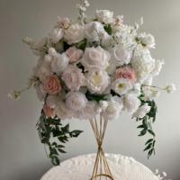 T-FC015 Nouveaux designs de boules de fleurs artificielles blanches et roses de 50 cm, centre de table en soie blanche pour décorations de table de mariage